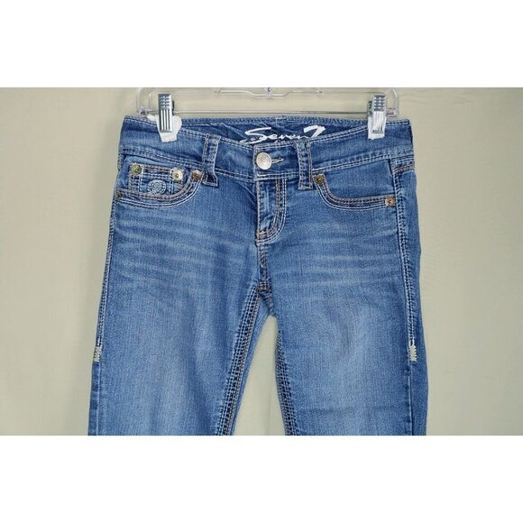 Seven 7 Capri Jeans Women's Size 27 Straight Leg Heavy Stitch Stretch Denim EUC - Picture 2 of 11